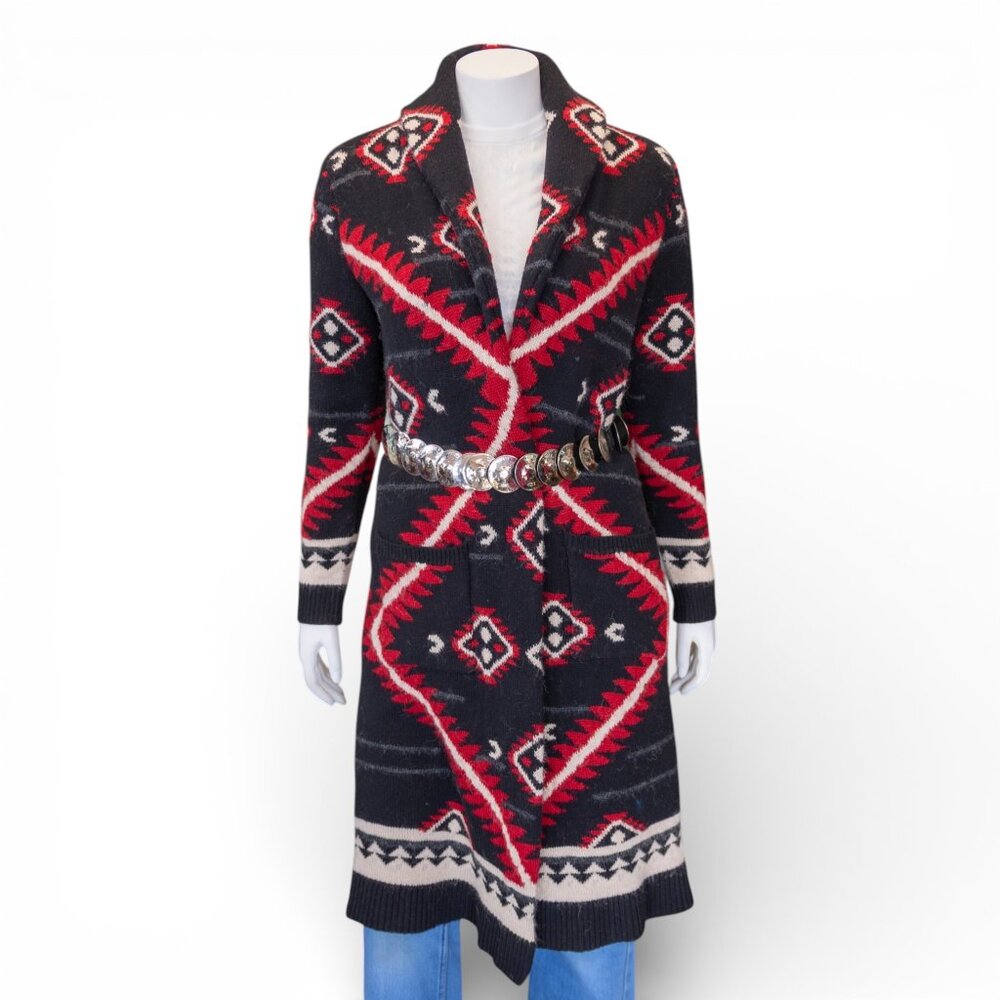 Ralph Lauren Cardigan Sweater Maxi Duster Aztec Southwestern Chimayo WOOL